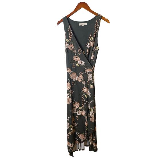 Loft Sage Green Floral Rayon Wrap Maxi Dress Women's Size Small - Picture 1 of 8